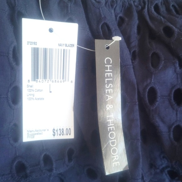 Chelsea & Theodore Navy One Shoulder Eyelet Dress Size L - Picture 7 of 9